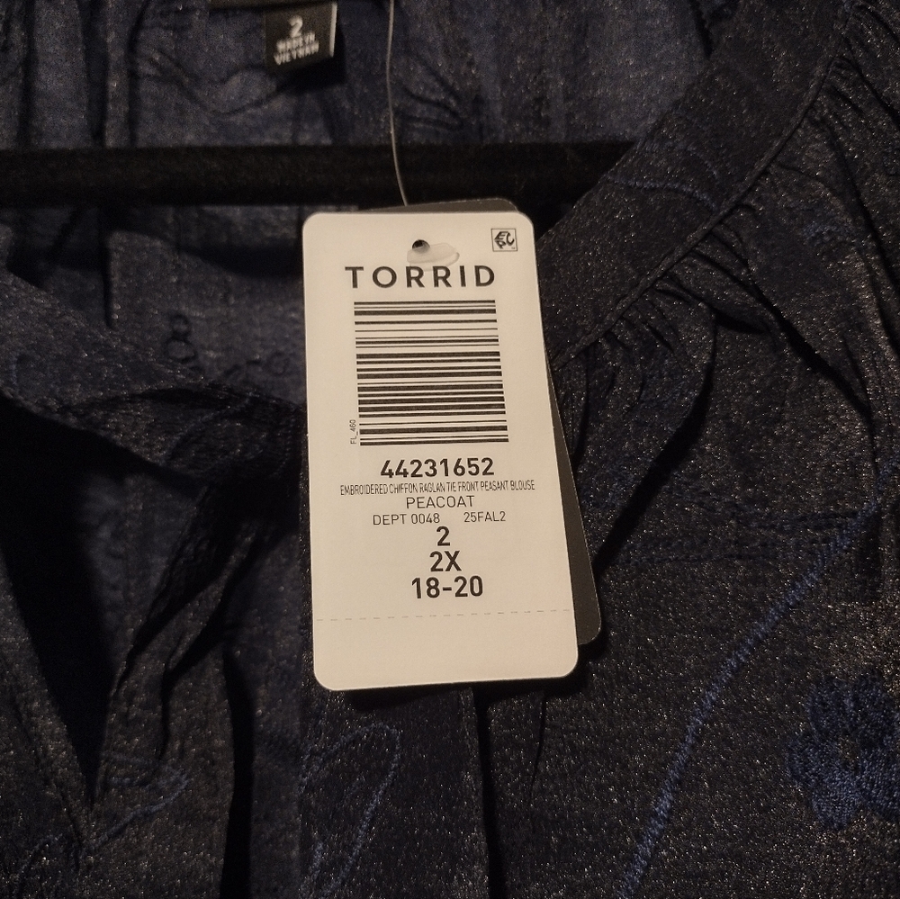 Torrid Chiffon Embroidered Tie Front Peasant Top Blouse - Picture 10 of 11